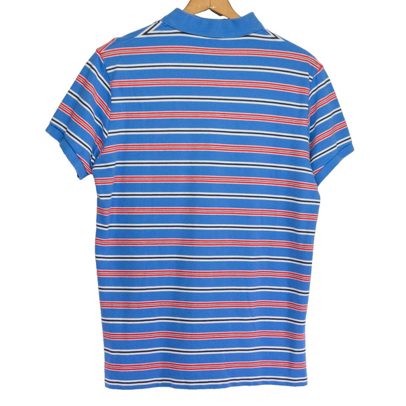 POLO RALPH LAUREN Men's Large Blue Red Polo Shirt 100% Cotton Short Sleeve - Picture 2 of 4